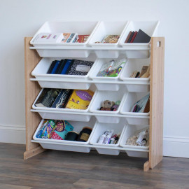Dětský úložný regál na hračky dřevěný-bílý