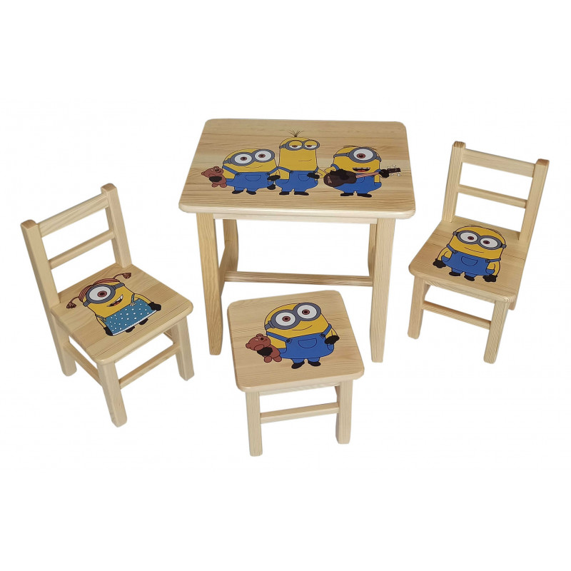 Dětský stůl se třemi židlemi Wood Mimoni