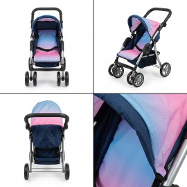 Kočárek pro panenky skládací Rainbow s otočnými kolečky