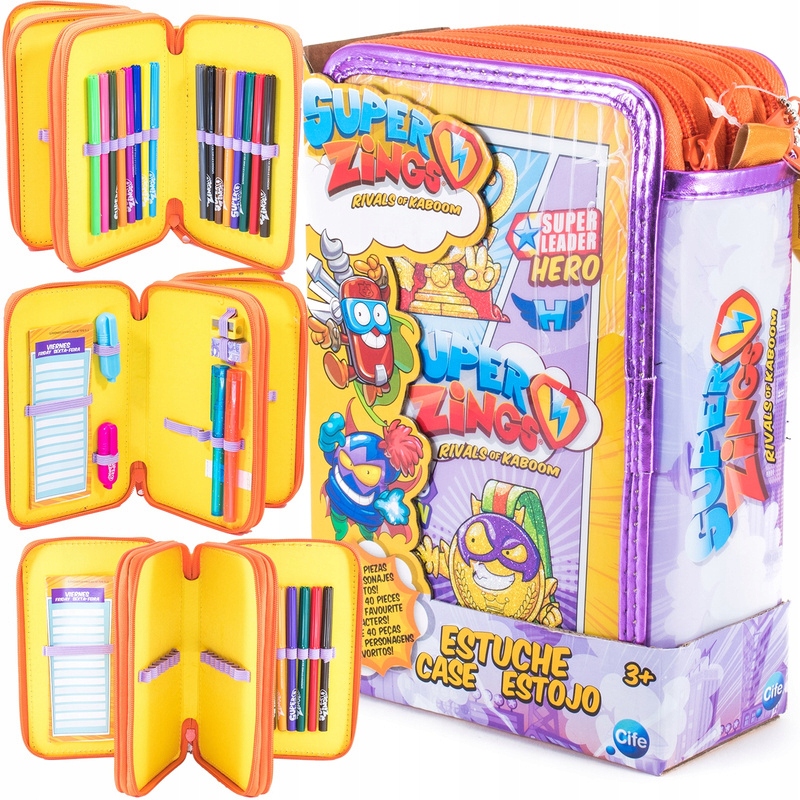 Školní penál třípatrový s náplní Super Zings Školní penál třípatrový s náplní Super Zings
