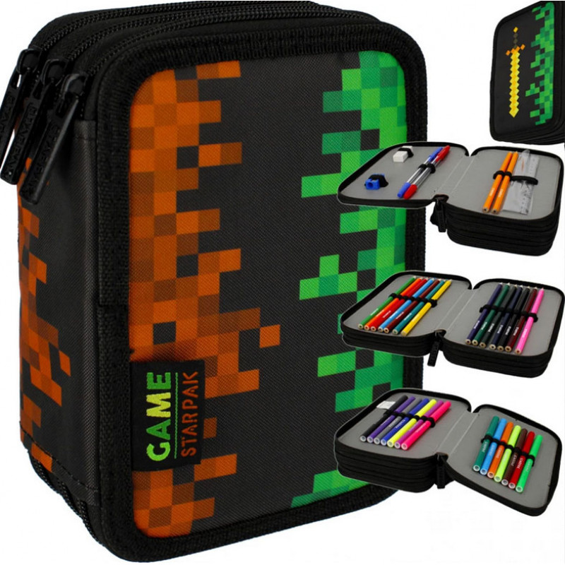 Školní penál třípatrový s náplní Minecraft Pixel Školní penál třípatrový s náplní Minecraft Pixel