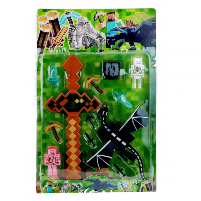 Kolekce figurek Minecraft Meč a Ender dragon s doplňky 12ks