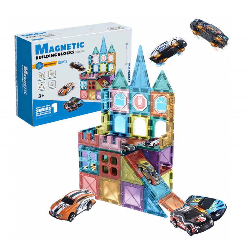 Magnetická 3D stavebnice Cars 66ks s autíčkama