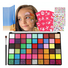 Dětská karnevalová sada barev na tělo a obličej s kamínky 54 barev