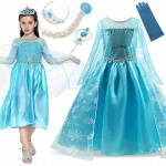 Dětský kostým ELSA tyrkysový s doplňky 122-134 L