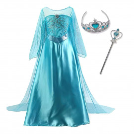 Dětský kostým ELSA premium s vlečkou a doplňky 134-146 XL