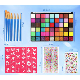 Dětská karnevalová sada barev na tělo a obličej s kamínky 54 barev