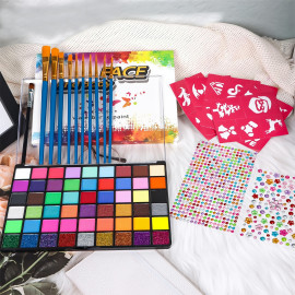 Dětská karnevalová sada barev na tělo a obličej s kamínky 54 barev