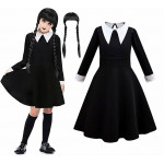 Dětský kostým Wednesday classic s parukou 104-110 S