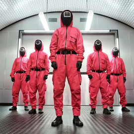 Kostým Squid game - Hra na oliheň Dozorce s maskou a rukavicemi M