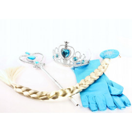 Elsa Frozen sada doplňků s korunkou a copánkem