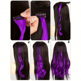 Vlnitý příčesek fialový se sponkou 35cm Purple curly extension 3ks
