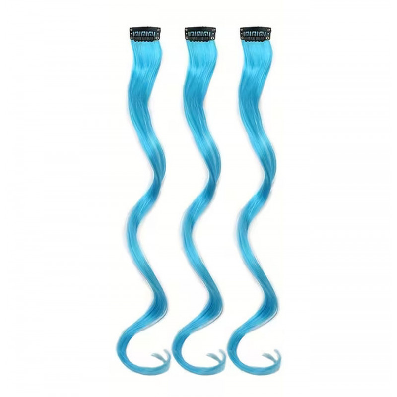 Vlnitý příčesek modrý se sponkou 35cm Blue curly extension 3ks