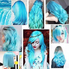 Vlnitý příčesek modrý se sponkou 35cm Blue curly extension 3ks