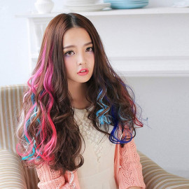 Vlnitý příčesek modrý se sponkou 35cm Blue curly extension 3ks