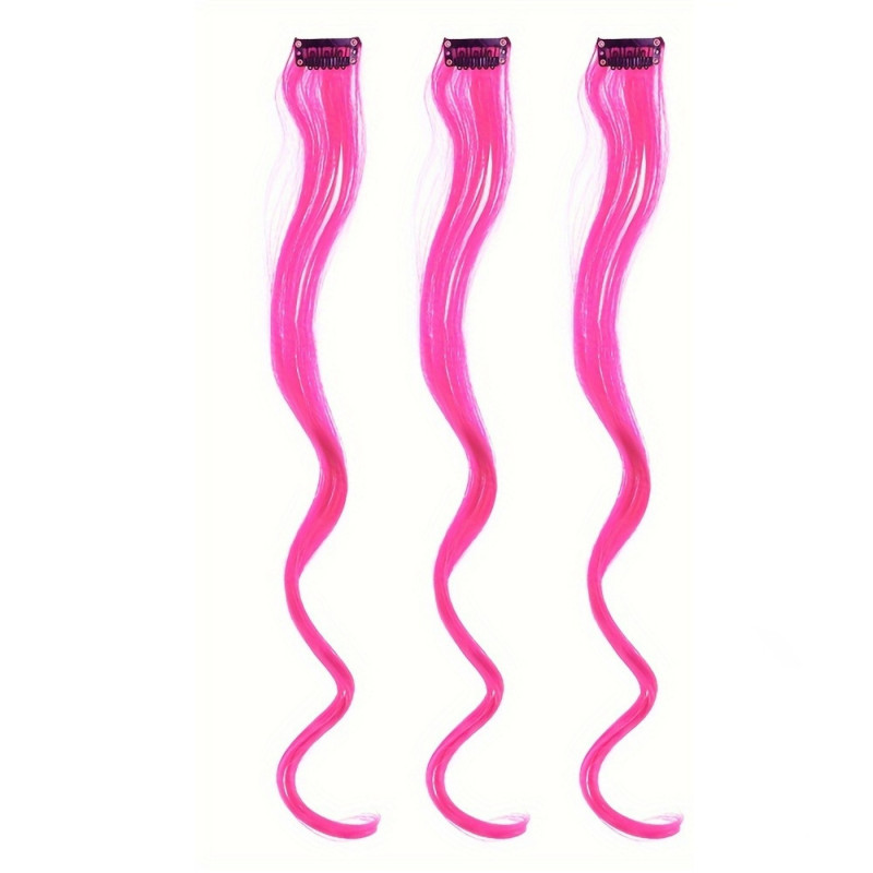 Vlnitý příčesek růžový se sponkou 35cm Pink curly extension 3ks
