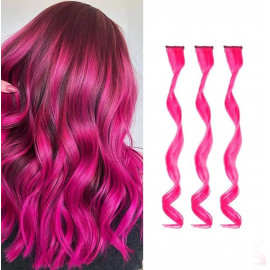 Vlnitý příčesek růžový se sponkou 35cm Pink curly extension 3ks