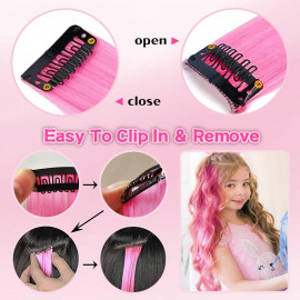 Vlnitý příčesek růžový se sponkou 35cm Pink curly extension 3ks