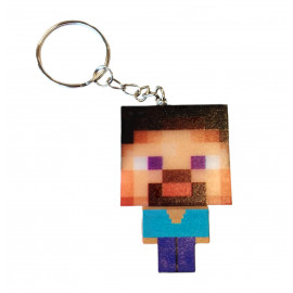 Dětská svítící klíčenka Minecraft Steve s kroužkem