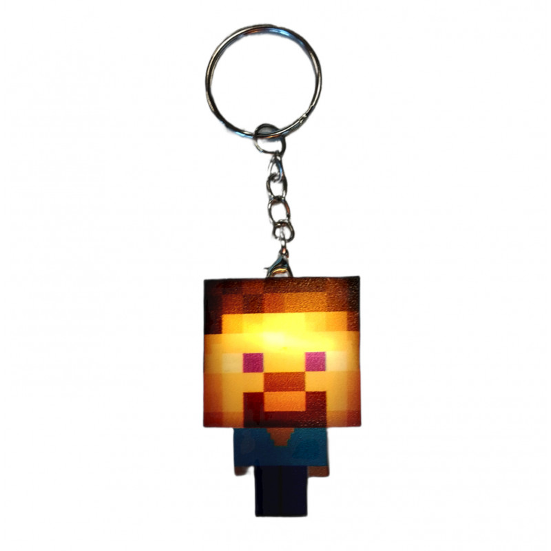 Dětská svítící klíčenka Minecraft Steve s kroužkem