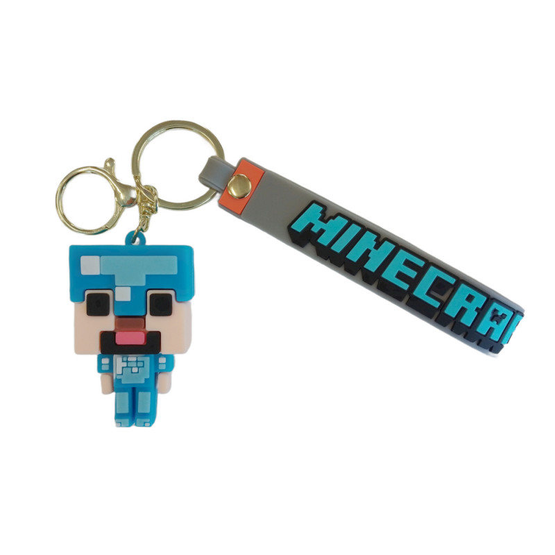 Dětská klíčenka Minecraft Diamantový Steve s poutkem a karabinou