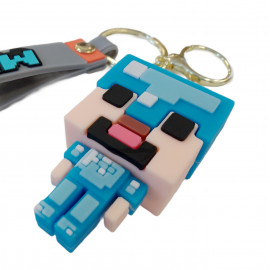 Dětská klíčenka Minecraft Diamantový Steve s poutkem a karabinou