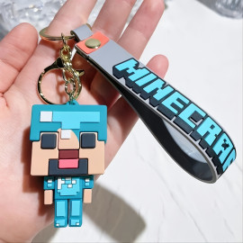 Dětská klíčenka Minecraft Diamantový Steve s poutkem a karabinou
