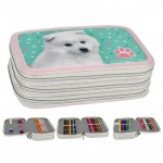 Školní penál třípatrový s náplní pejsek Samojed