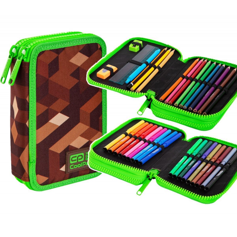 Školní penál dvoupatrový s náplní Pixel