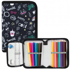 Školní rozkládací penál Happy smile lama s náplní