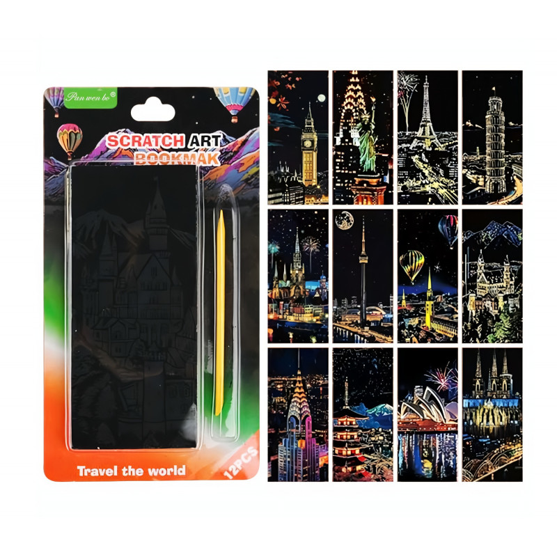 Vyškrabávací obrázky Scratch art Světové stavby 12 listů