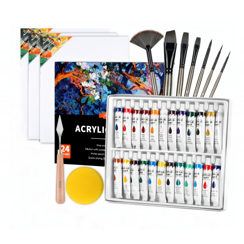 Velká malířská sada Akrylové barvy s plátny a doplňky 36ks