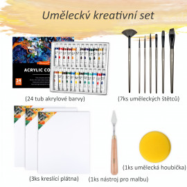 Velká malířská sada Akrylové barvy s plátny a doplňky 36ks