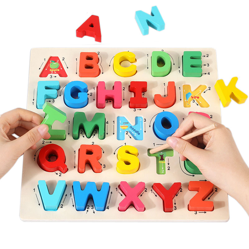 Dřevěné montessori puzzle zábavná abeceda
