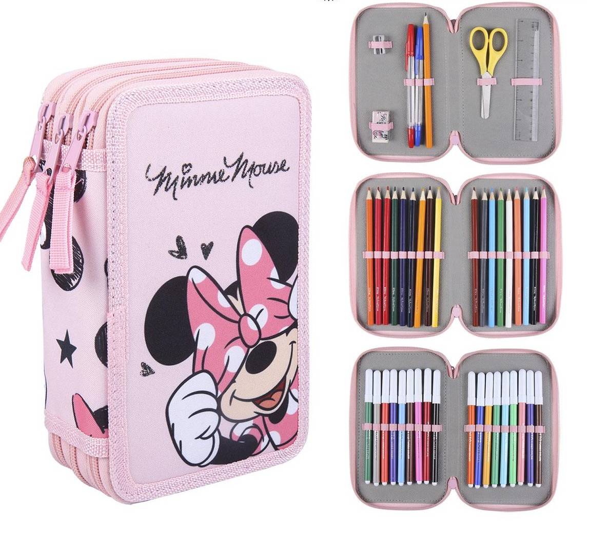 Školní penál třípatrový s náplní Minnie Mouse