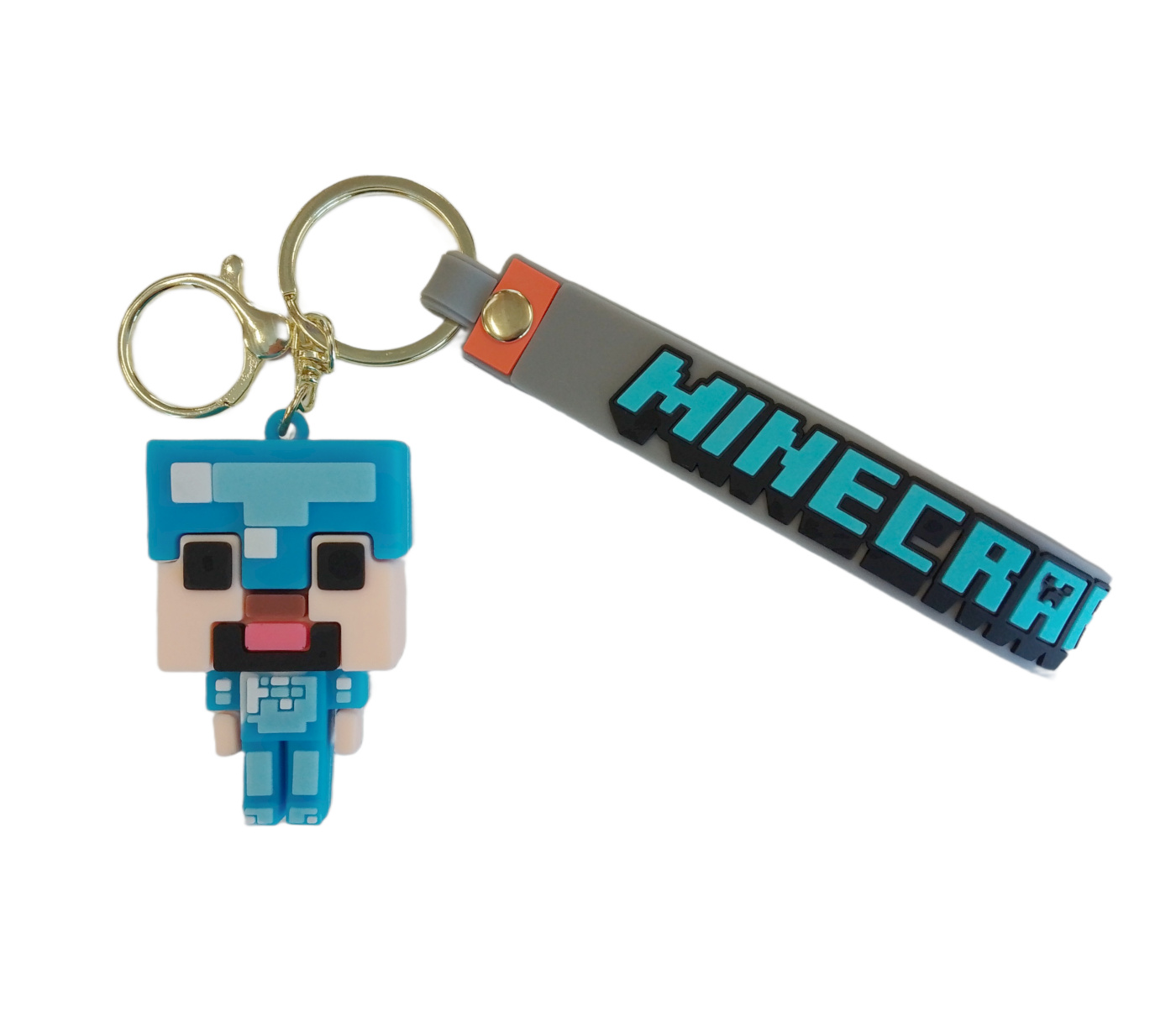 Dětská klíčenka Minecraft Diamantový Steve s poutkem a karabinou