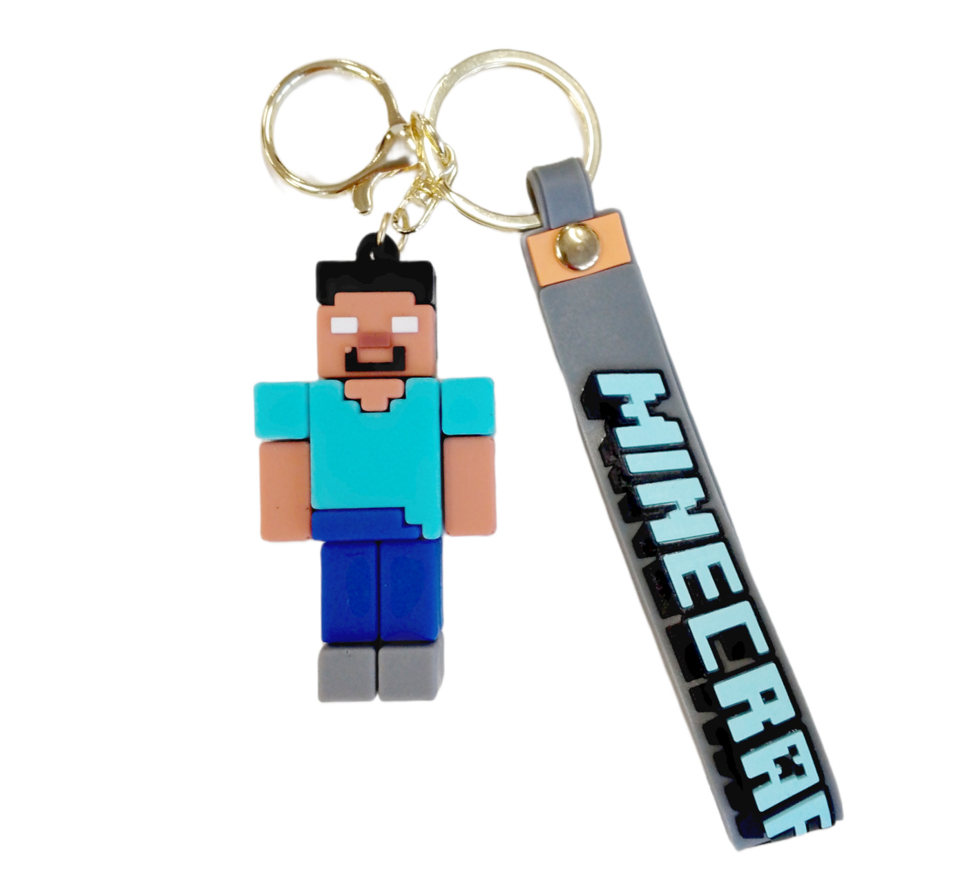 Dětská klíčenka Minecraft Steve Pixel s poutkem a karabinou