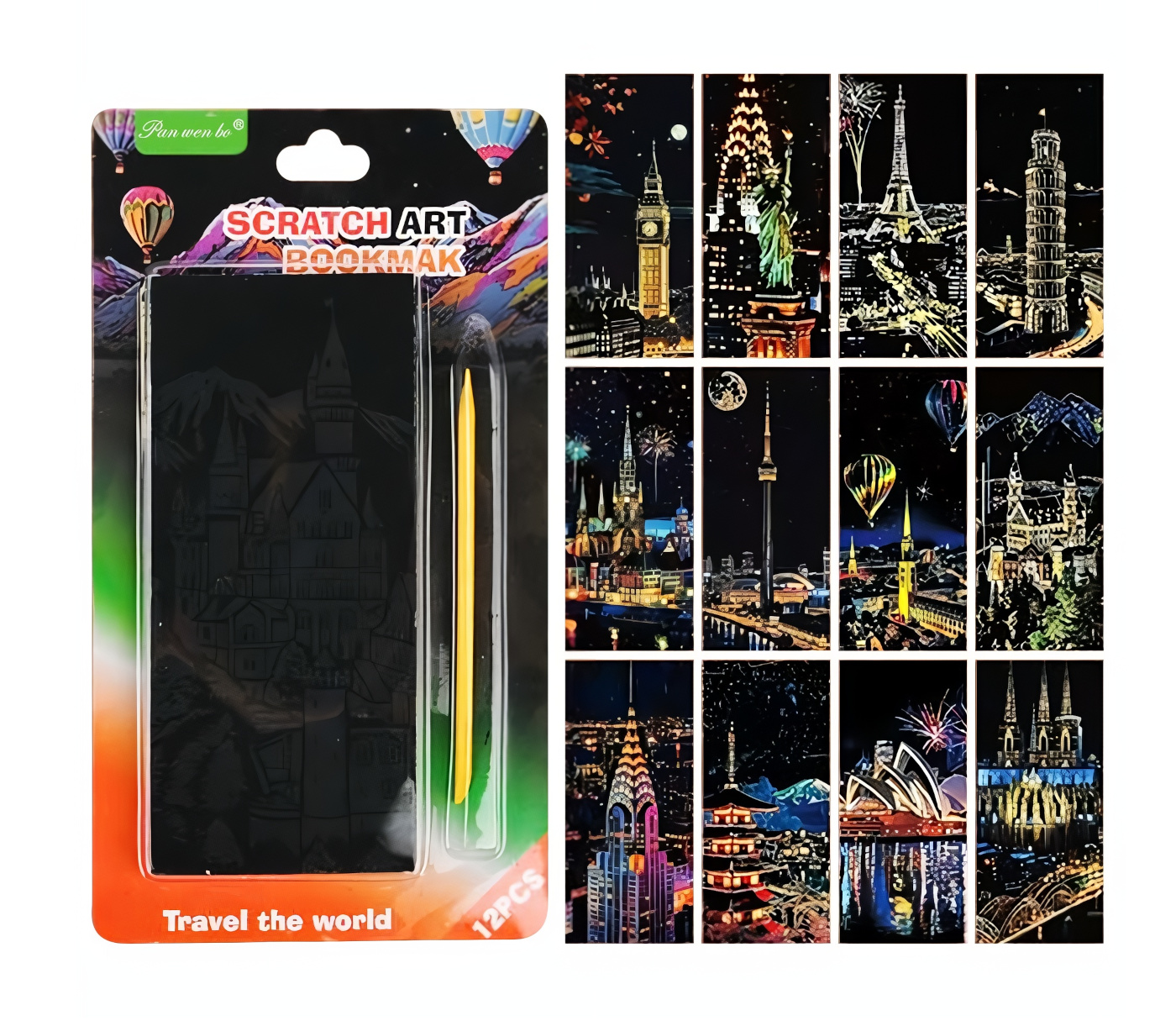 Vyškrabávací obrázky Scratch art Světové stavby 12 listů