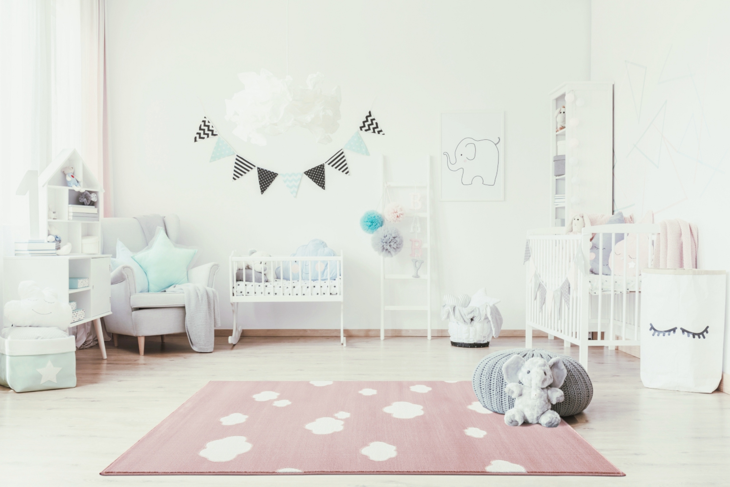 Dětský koberec mráčky - růžová-bílá  120x180cm