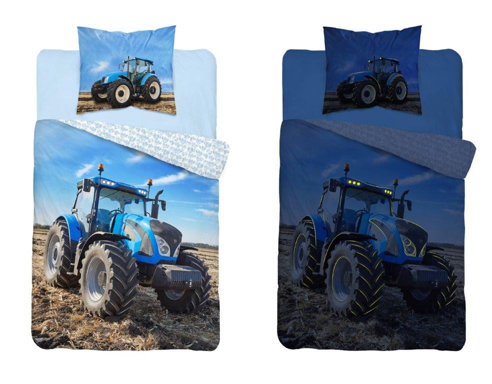 Dětské svítící povlečení Traktor - modrý 140x200 cm