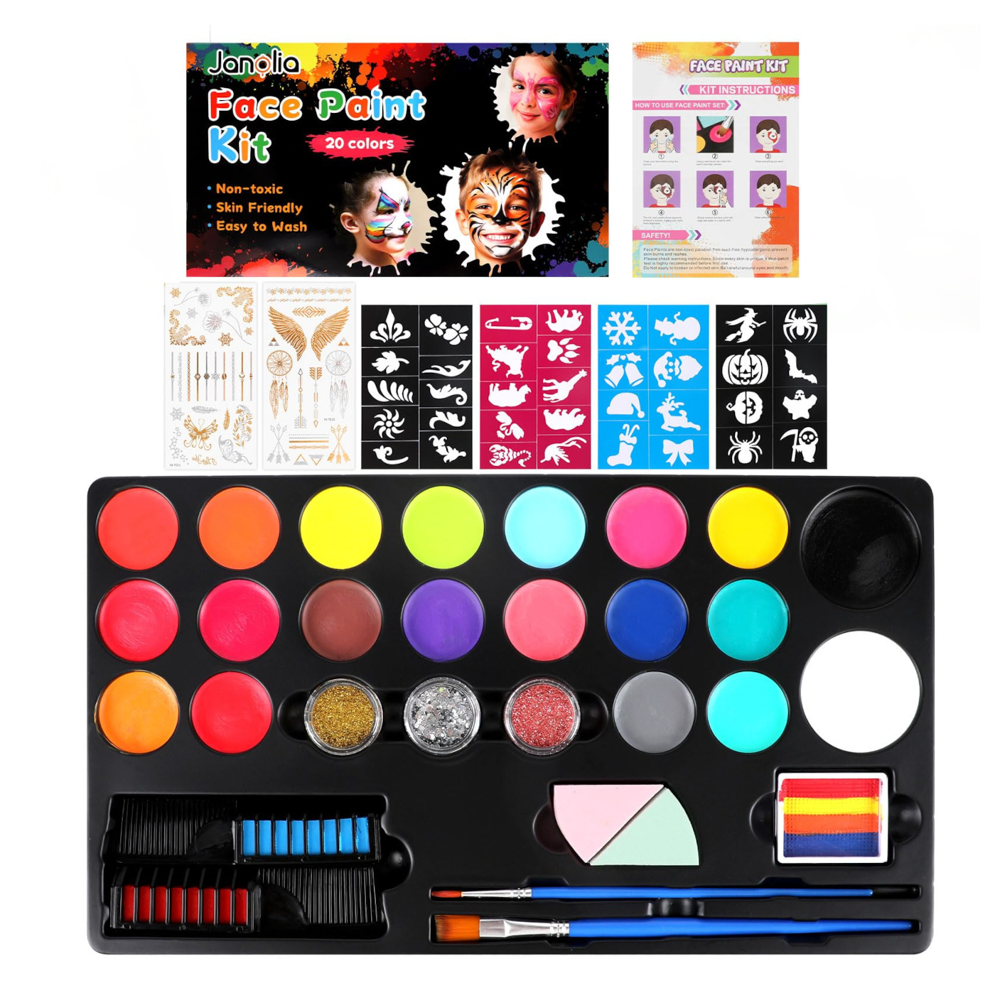 Velká sada barev na obličej a vlasy s doplňky Luxury 102ks